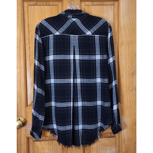 Cloth & Stone Anthropologie Shirt Womens Small 100% Viscose Flannel Frayed Hem - Picture 5 of 9